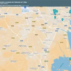 Mapa de Valencia con puntos de interés, ideal para planificar qué ver en Valencia andando. Muestra el centro de la ciudad, el aeropuerto, la playa y la Albufera.