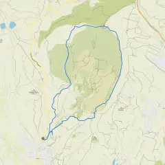 Mapa de senderismo con ruta circular azul desde Agost, pasando por la Lloma de la Cervera y el pico de Sant Miquel. Ideal para saber agost como llegar.