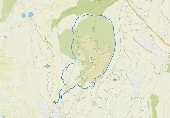 Mapa de senderismo con ruta circular azul desde Agost, pasando por la Lloma de la Cervera y el pico de Sant Miquel. Ideal para saber agost como llegar.