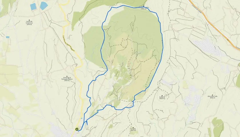 Mapa de senderismo con ruta circular azul desde Agost, pasando por la Lloma de la Cervera y el pico de Sant Miquel. Ideal para saber agost como llegar.